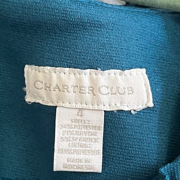 CHARTER CLUB SLEEVELESS A-LINE SHEATH RUFFLE NECK WORK EVENT DRESS WOMEN TEAL 4 - Picture 11 of 11